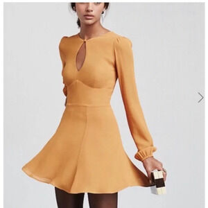 Reformation Delancey Mustard Yellow Long-Sleeve Key-Hole Cut-Out Dress 2
